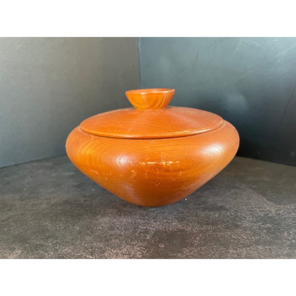 Vintage Fischer Wismar Turned Wood Lidded Bowl Mid Century Modern German Decor - Picture 7 of 12